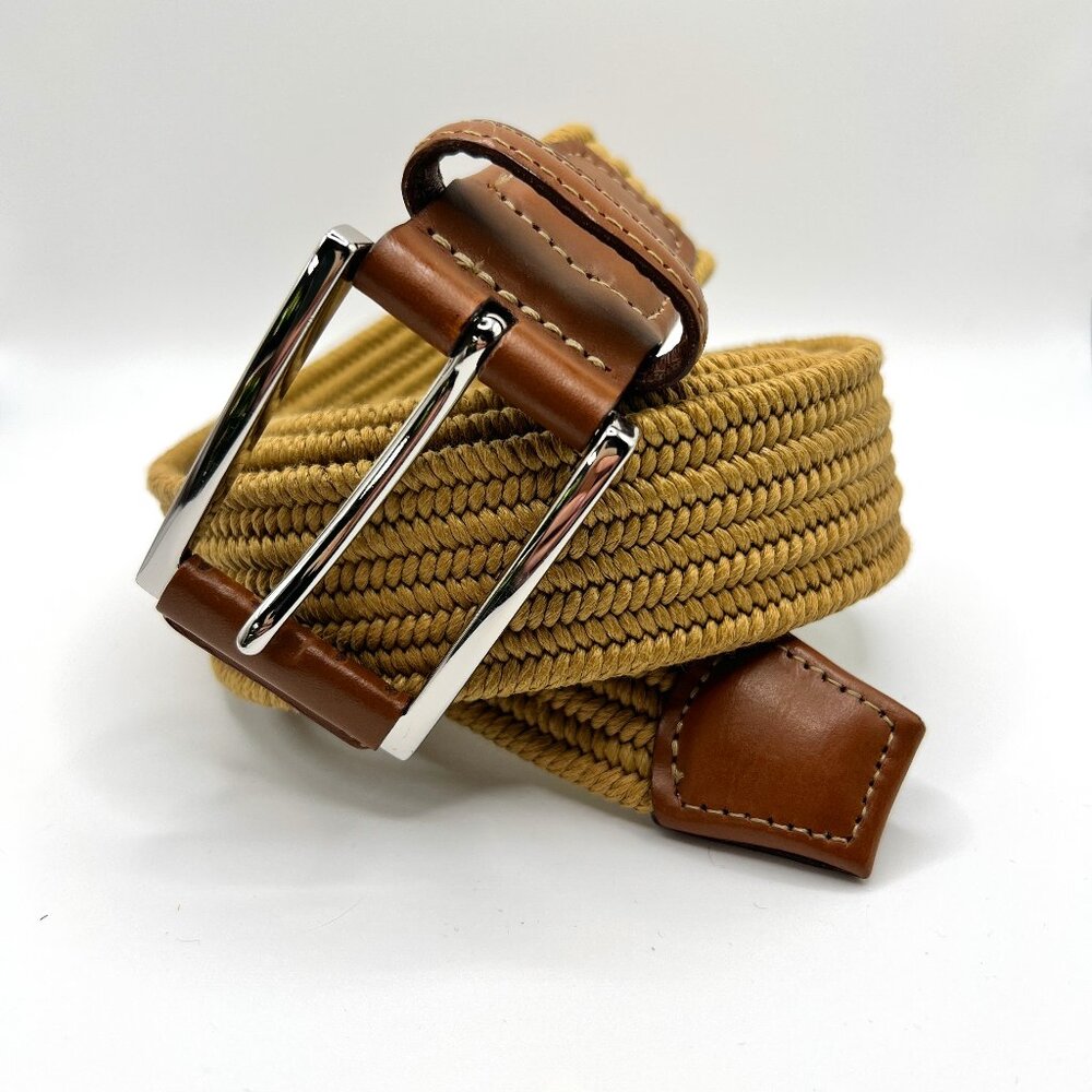 Torino Leather ITALIAN MINI WOVEN COTTON STRETCH BELT - KHAKi